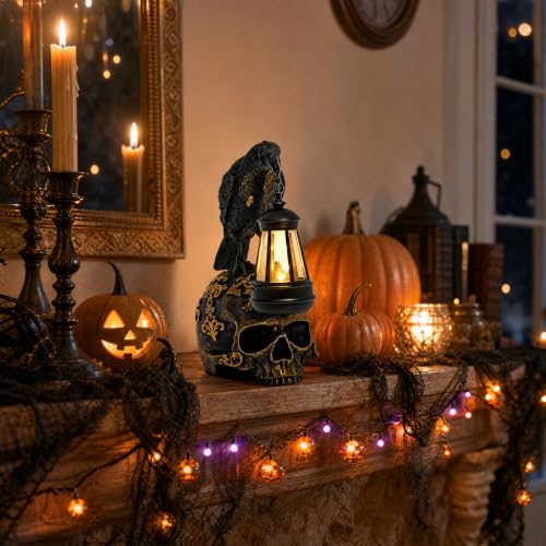 EPOTUE Halloween Solar Raven Skull Lantern (Crow)