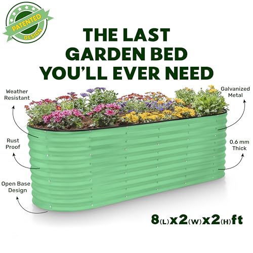 Galvanized Raised Garden Beds Outdoor (Light Green / 8×2×2 Ft)