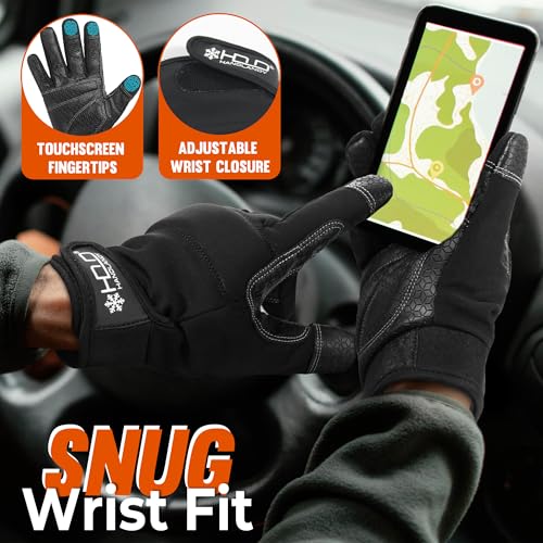Winter Work Gloves for Men & Women (Jet Black / Large)