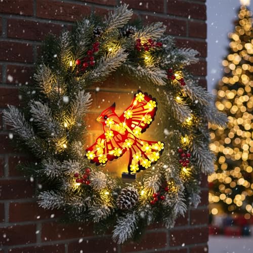 Metal Cardinal Outdoor Wall Decor with 30 Led Solar Lights (Red-cardinal)