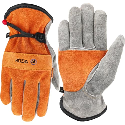 Leather Work Gloves for Men or Women.Gardening (Small (Pack of 1) / Orange - Grey)