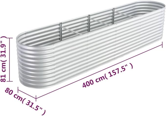 Garden Raised Bed 157.5"x31.5"x31.9" Galvanized Steel Silver,Raised Garden Bed,Outdoor Planters for Flower Herb Garden