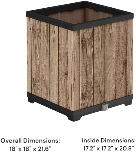 Raised Garden Bed Outdoor Planter Box, Wood-Look, Weather-Resistant, for Vegetables, and Flowers – Backyard, Patio, or Balcony Gardening (18" Resin-20 Gal.)