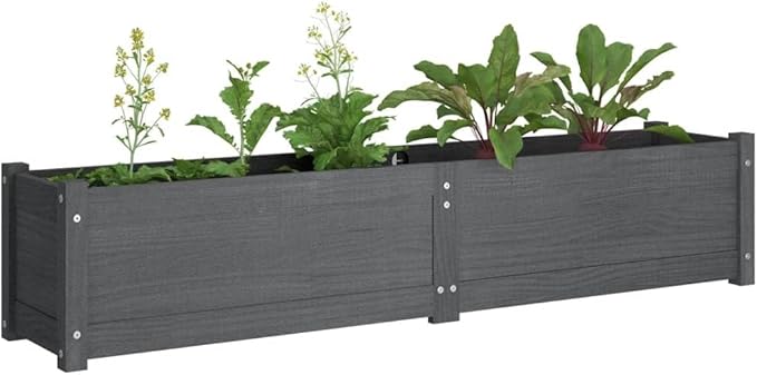 Garden Raised Beds 2 pcs Gray 59.1"x12.2"x12.2" Solid Wood Pine Plant Pota Plant Pots Outdoor Pots for Plants for Raised Garden Beds for Porch Outdoor Plants Gardening