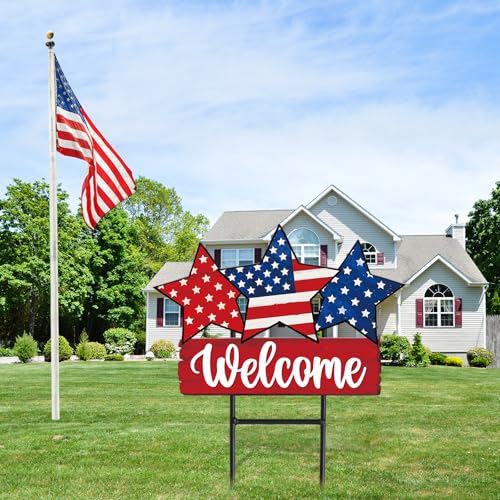 Patriotic Metal Garden Stakes Vintage 4th of July Star Decorative Lawn Sign Welcome Yard Sign for 250th Anniversary Independence Day Home Outside Lawn Porch Decor (Patriotic Star)