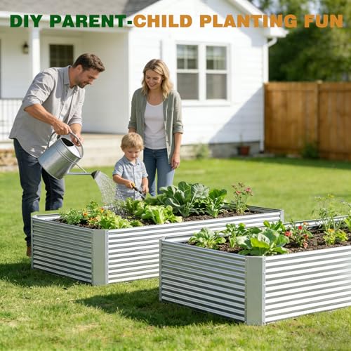 2 Pcs 8 x 4 x 1.4 FT Galvanized Steel Raised Garden Bed (8 x 4 x 1.4 FT)