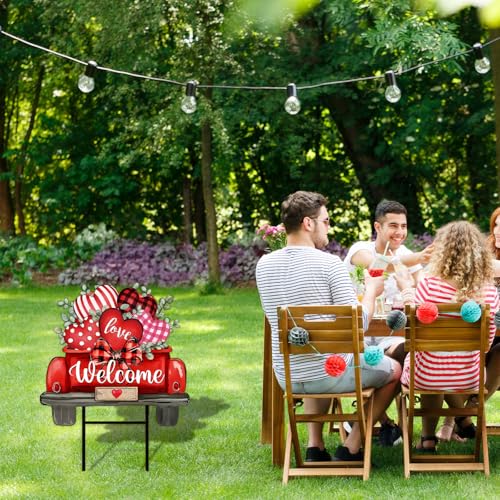 Valentine' s Day Metal Garden Stake Welcome Yard Sign Red Love Heart Truck Decorative Lawn Sign for Wedding Anniversary Home Outside Lawn Porch Walkway Decor (Valentine' s Day Truck)