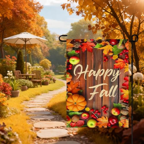 Happy Fall Autumn Leaves Garden Flag 12x18 Inch Double Sided (Happy Fall Harvest)