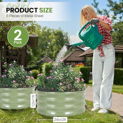 Round Raised Garden Bed Outdoor (Olive Green / 2x2x1 FT (2 Packs))