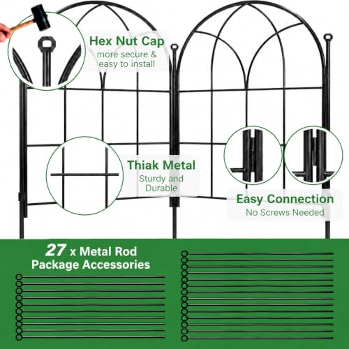 Decorative Garden Fence (26 Panels-27.2ft(L) x15.66"Arch H)