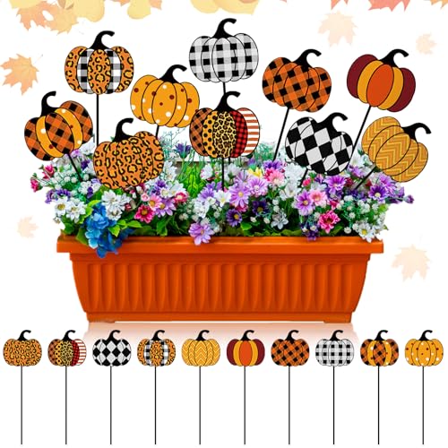10 Pcs Fall Pumpkin Metal Garden Stakes Autumn Colorful Pumpkin Yard Signs Thanksgiving Decorative Garden Stakes Harvest Metal Yard Signs for Indoor Outside Porch Lawn Decor (Pumpkin)