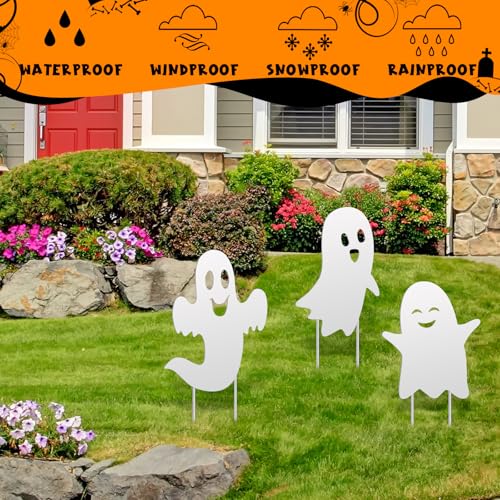 3 Pack Metal Halloween Ghost Decor (Ghost Style / White)
