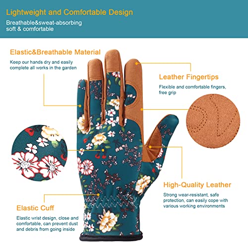 Gardening Gloves for Women (Brown+green)