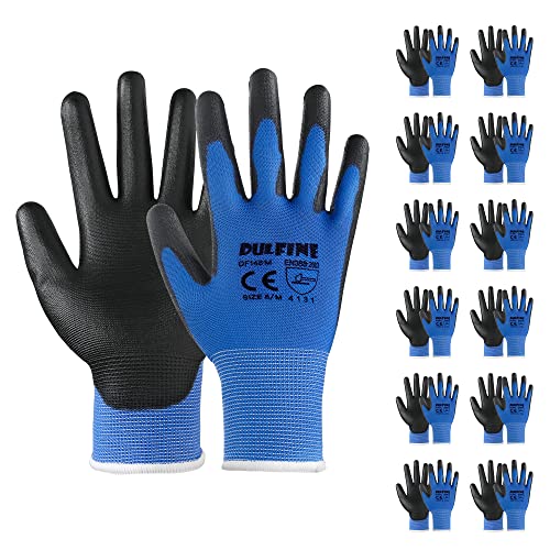 Safety Work Gloves for Men & Women 12 Pairs (Blue / Medium)