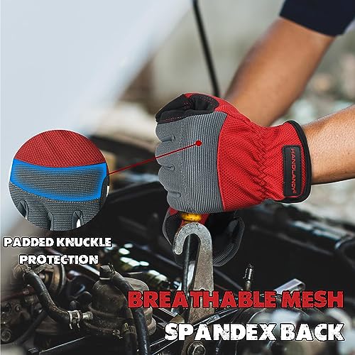 Work Gloves for Men & Women (Grey Red (1 Pair) / Large)