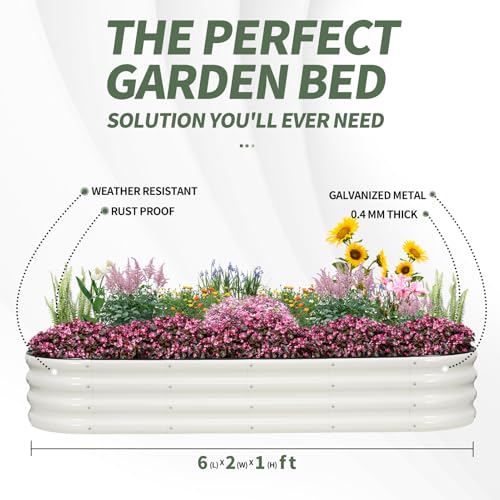 Galvanized Raised Garden Bed Outdoor (White / 6×2×1ft（1pcs）)