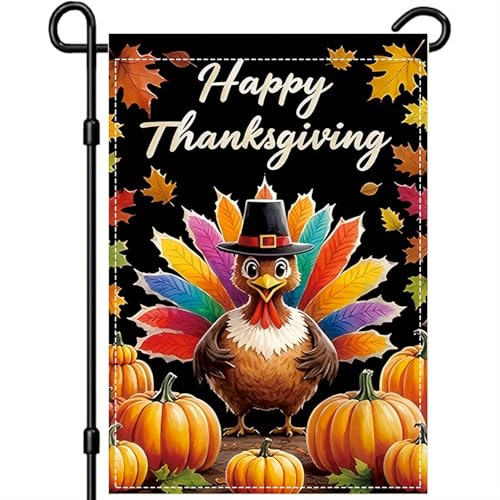 Happy Thanksgiving Turkey Garden Flag 12 x 18 inch Double Sided Outside decorations (G051)