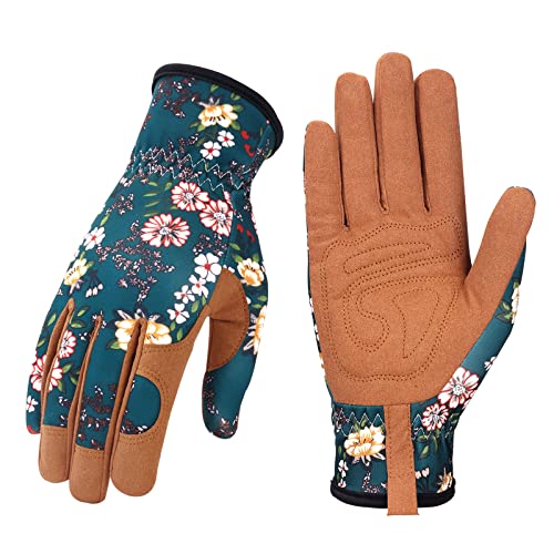 Gardening Gloves for Women (Brown+green)