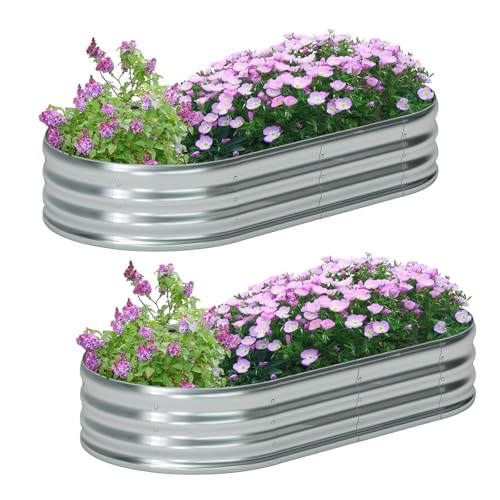 2 Pack Galvanized Raised Garden Bed Metal Oval Raised Garden Beds Outdoor Planter Box for Vegetables (6x3x1FT(2PCS) / Galvanized)