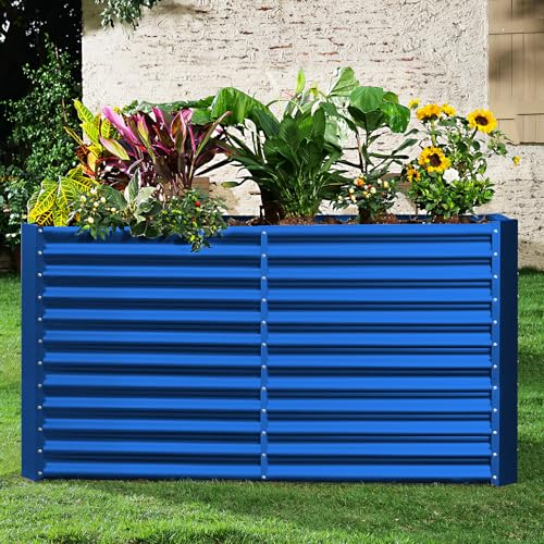 8x4x3ft Rectangular Galvanized Raised Garden Beds (8×4×3ft / Royal Blue)