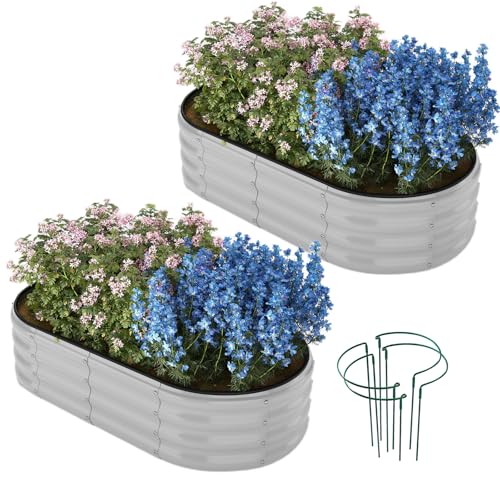 Galvanized Metal Planter Raised Garden Bed Kit for Gardening Outdoor Garden Box Raised Flower Bed 2PC Gray 4X2X1FT (Gray / 4x2x1FT（2pcs）)
