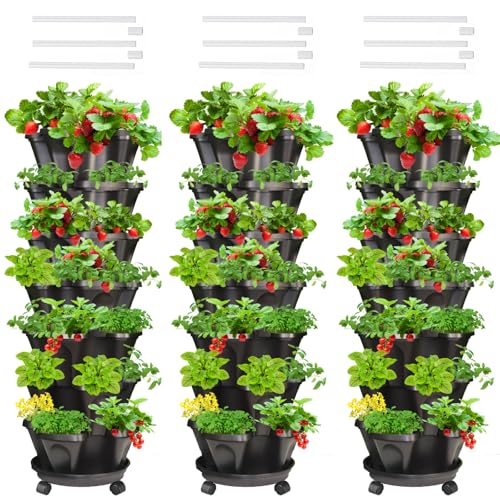 Strawberry Vertical Planters Tower Garden 3 Pack (Black / 7 Tier-3 Pack)