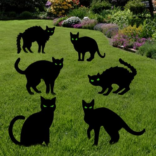 6 Pack Halloween Black Cat Yard Signs with Stakes Scary Silhouette Halloween Decorations for Outdoor Yard Lawn Garden Halloween Decor (Cat)