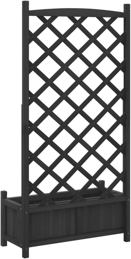 Raised Planter Box with Trellis Black Solid Fir Wood Large Elevated Garden Bed for Climbing Plants Outdoor Indoor Gardening