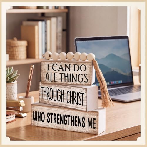 4 Pcs Christian Table Decor for Home (I Can Do All Things Through Christ)