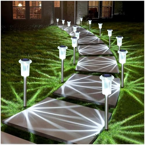 Solar Lights Outdoor Waterproof 10 Pack Pathway Lights Cool White (Cold 10Pack)