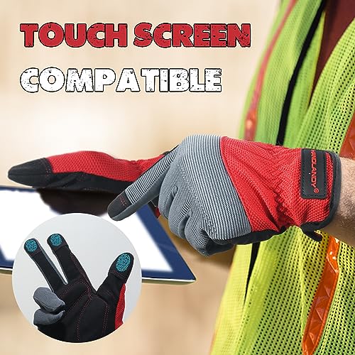 Work Gloves for Men & Women (Grey Red (1 Pair) / Large)