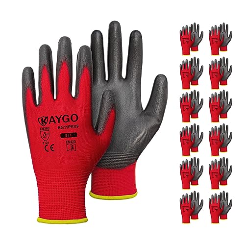 Safety Work Gloves for Men Women (Red / Large)