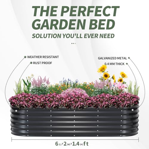 Galvanized Raised Garden Bed Outdoor (Gray / 6×2×1.4ft（1pcs）)
