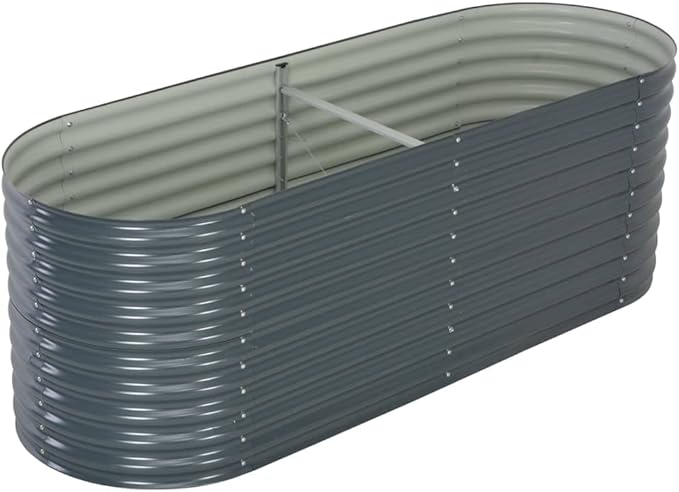 vidaXL Garden Raised Bed Galvanised Steel, Oval Garden Planter for Flowers and Planters, Bottomless Raised Flower Bed, Weather-Resistant, Grey, 94.5"x31.5"x31.9"