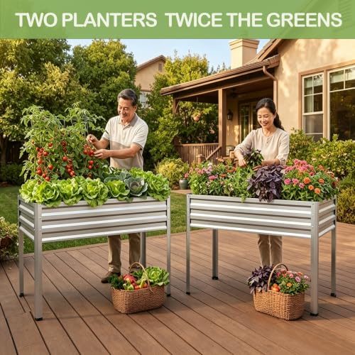 2PCS Galvanized Raised Garden Beds with Legs 48x24x32in (2 PCS)