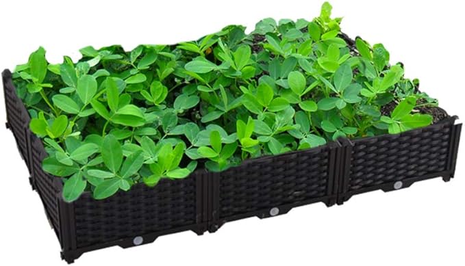 BAOYOUNI Rectangular Raised Garden Bed Kit Plastic Planter Growing Box for Vegetables, Herbs, Flowers & Succulents in Balcony, Patio or Yard, Enjoy Your Farming Life, Black