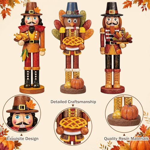 3 Pcs Fall Thanksgiving Nutcracker Turkey Figures Fall Table Decor (5 Inch / :Thanksgiving Nutcracker)