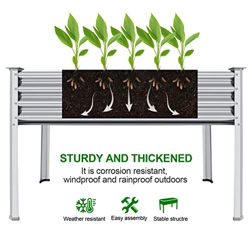 Galvanized Raised Garden Bed with Legs (Silver / 48×24×32in)