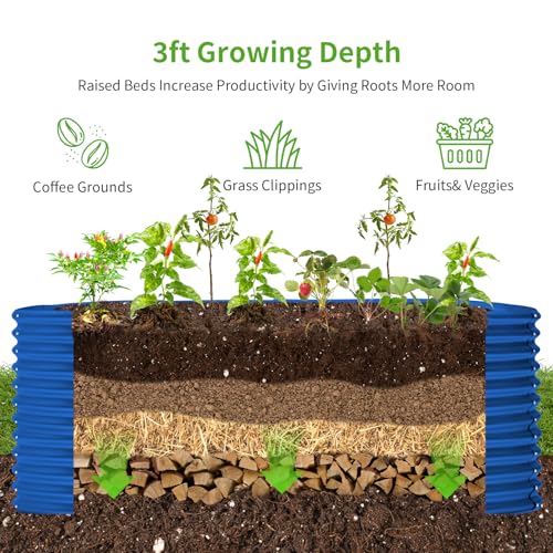 6x3x3ft Oval Galvanized Raised Garden Beds (Royal Blue / 6x3x3ft)