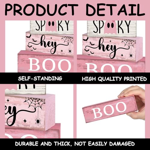 4 Pcs Pink Halloween Tiered Tray Decor (Pink Ghost)