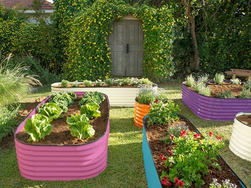 9-in-1 Galvanized Steel Raised Garden Bed // 8×2×1.5 ft Modular Planter for Gardening, Vegetables, Flowers // 18" Tall Metal Raised Garden Beds Outdoor (Pink) // Patented Design Planter Box (Pink / 8x2x1.5 ft)
