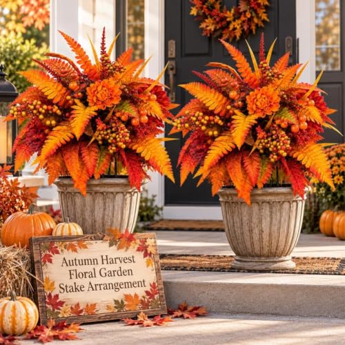 Autumn Harvest Floral Garden Stake Arrangement (2pcs#)