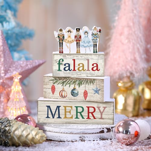 4 Pcs Wooden Nutcracker Block Signs Christmas Farmhouse Decor (Nutcracker Ballet)