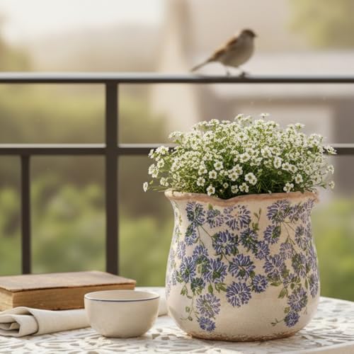 Ceramic Pots for Plants (Antique Blue Meadow)