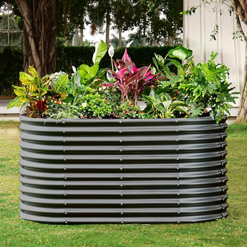 6x3x3ft Oval Galvanized Raised Garden Beds (Dark Grey / 6x3x3ft)