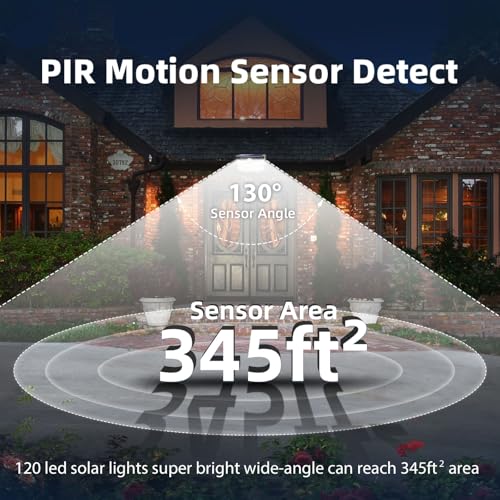 120 LED Solar Lights Outdoor with Motion Sensor (Black / 1 Pack)
