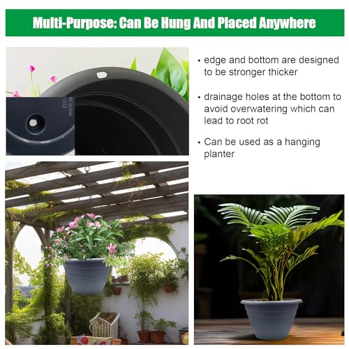 5 Pack 10 Inch Plant Pots for Indoor Outdoor (Gray / 10 inch)