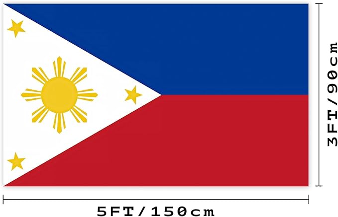 3x5 Feet Philippines Flag Outdoor Gardens Man Cave College Car Decor Double Stitched Edges Vivid Colors Polyester Fabric Filipino Philippine National Flag With 2 Brass Grommets (pk2)