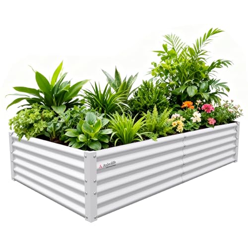 Anleolife 6x3x1.5ft Rectangle Galvanized Raised Garden Bed (Rectangle White / 6×3×1.5ft Tall)