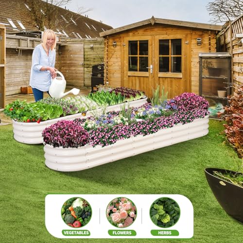 Galvanized Raised Garden Bed Outdoor (White / 8x2x1ft)